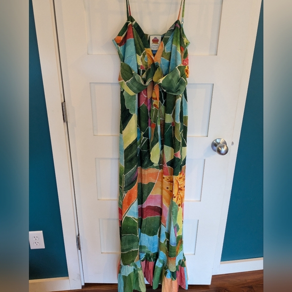 Anthropologie Farm Rio Tie-Waist Printed Dress Multi Palm Size S - Picture 1 of 7